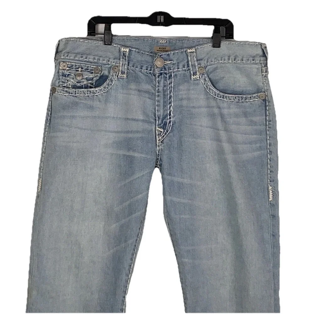 true religion jeans Men's Ricky Relaxed ‎ Thick Stitching 38x35